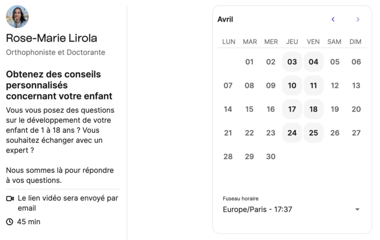 agenda pour rendez-vous avec orthophoniste