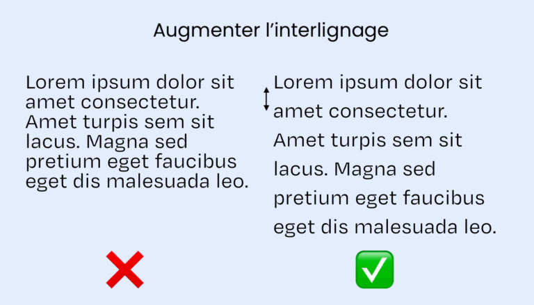 exemple d'espacement interligne pour dyslexiques