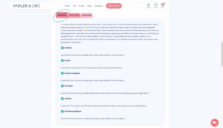 resultats finaux de test R TR sur un graphique